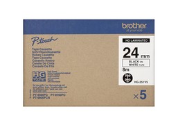 BROTHER HG251V5 5x Schriftbandkassette 24mmx8m weiss schwarz laminiert fuer HG251V5