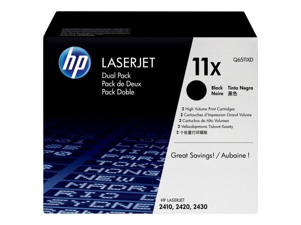 HP 11X 2er Pack Schwarz LaserJet Tonerpatrone (Q6511XD) Q6511XD