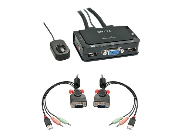 LINDY VGA KVM Switch 2 Port Compact USB 2 Audio USB 2, Audio/Mikr. 42342