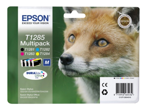 EPSON T1285 Multipack 4er Pack Schwarz, Gelb, Cyan, Magenta Tintenpatrone C13T12854010