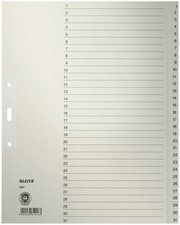LEITZ Tauenpapier-Register, Zahlen, A4 Überbreite, 1-10,grau
