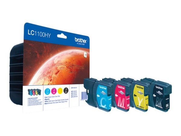 BROTHER LC1100HY 4er Pack Schwarz, Gelb, Cyan, Magenta Tintenpatrone LC1100HYVALBP