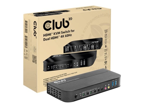 CLUB3D KVM Switch 4K60Hz 2x HDMI > HDMI/2xUSB/Audio retail CSV-1382
