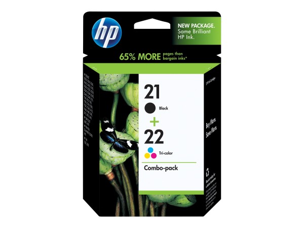 HP 21/22 Combo Pack 2er Pack Schwarz, Farbe (Cyan, Magenta, Gelb) Tintenpat SD367AE