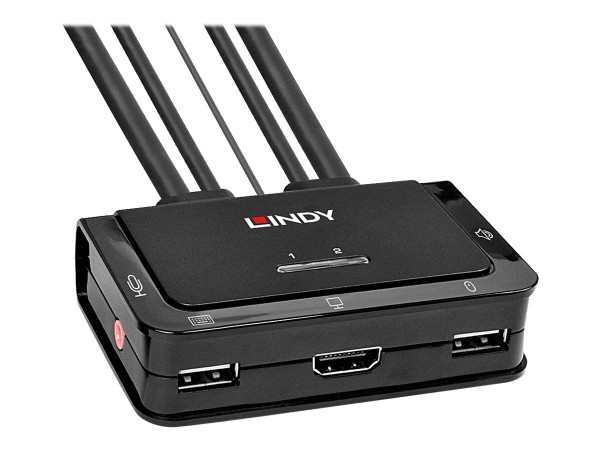 LINDY 2 Port HDMI 2.0 18G, USB 2.0 KVM Switch mit Audio 42345
