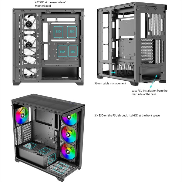 XILENCEPOWER Xilent Gleam X818.ARGB Gaming ATX PC Case black, RGB ATX Midi XG171