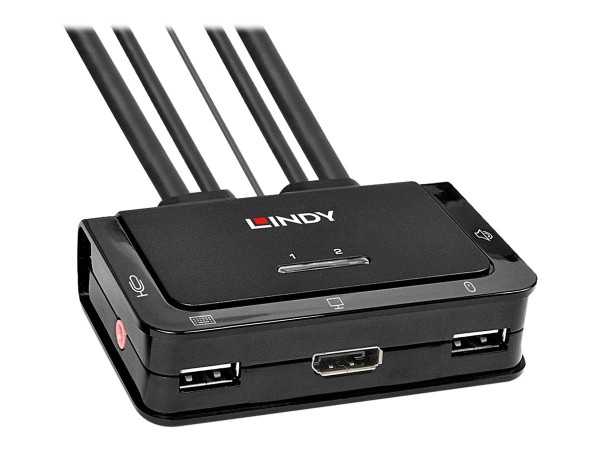 LINDY 2 Port DisplayPort 1.2, USB 2.0 KVM Switch mit Audio 42344