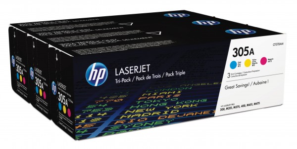 HP 305A 3er Pack Farbe (Cyan, Magenta, Gelb) LaserJet Tonerpatrone (CF370AM CF370AM