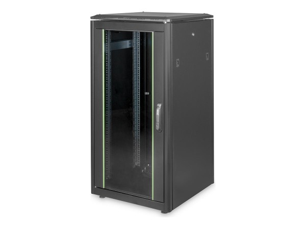 DIGITUS 22HE Unique Netzwerkschrank 600x600 mm Glastür Schwarz DN-19 22U-6/6-B-1