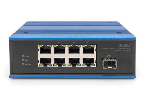 DIGITUS Industrial 8+1 Port Fast Ethernet PoE Switch Unmanaged 8 RJ45 Ports DN-651133