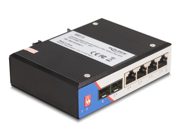 DELOCK Industrie Gigabit Ethernet Switch 4 Port RJ45 2 Port SFP für Hutschi 88015