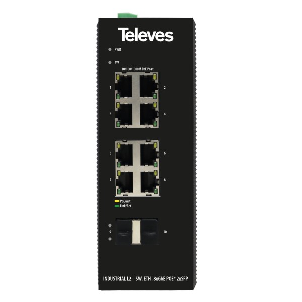 TELEVES Industrial Ethernet-Switch L2+ 8xGbE (PoE+) 1 Stück 768150