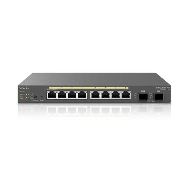 ENGENIUS FIT Switch 8-port GbE PoE.af/at+ 55W 2xSFP Desktop wall-mountable 1402A0090323